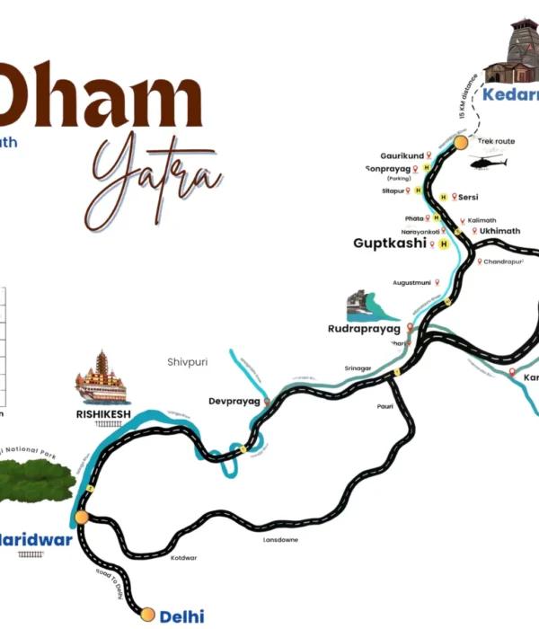 Scenic aerial view of Do Dham Yatra covering Kedarnath and Badrinath, ideal for travelers booking spiritual helicopter tours from Delhi with Tripvedas Yatra & Holidays.