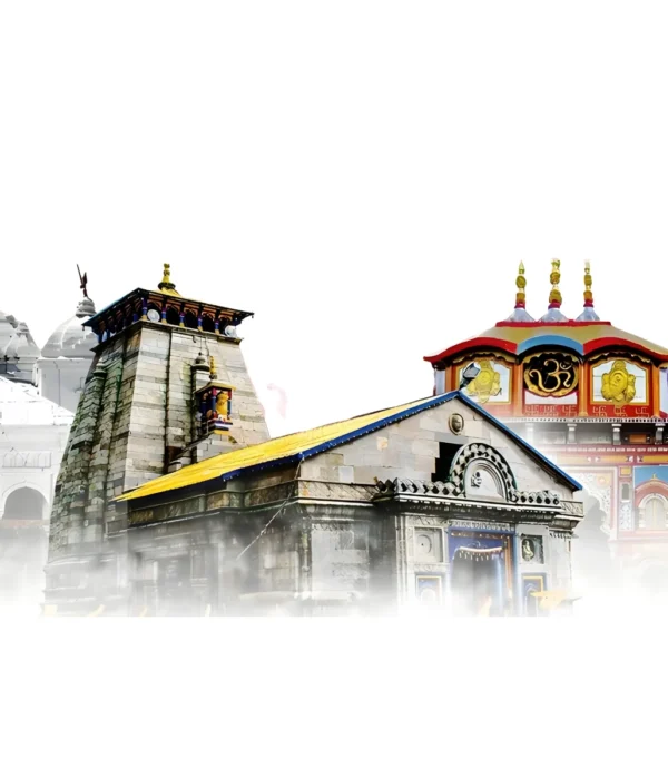 A scenic helicopter view of the Do Dham Yatra route, featuring the holy Kedarnath and Badrinath temples, providing pilgrims a quick, comfortable, and visually stunning spiritual journey from Delhi.