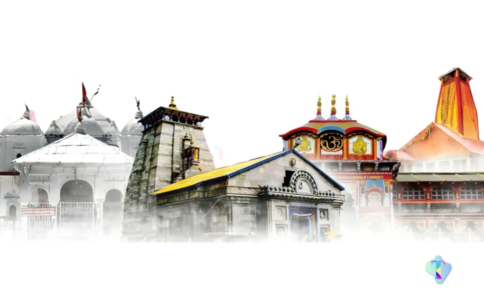 A scenic helicopter view of the Do Dham Yatra route, featuring the holy Kedarnath and Badrinath temples, providing pilgrims a quick, comfortable, and visually stunning spiritual journey from Delhi.