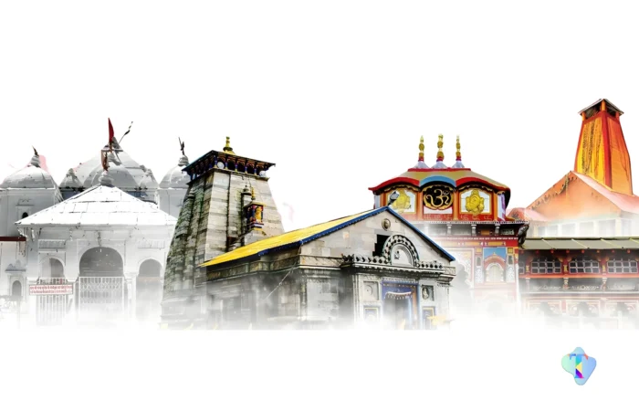 A scenic helicopter view of the Do Dham Yatra route, featuring the holy Kedarnath and Badrinath temples, providing pilgrims a quick, comfortable, and visually stunning spiritual journey from Delhi.