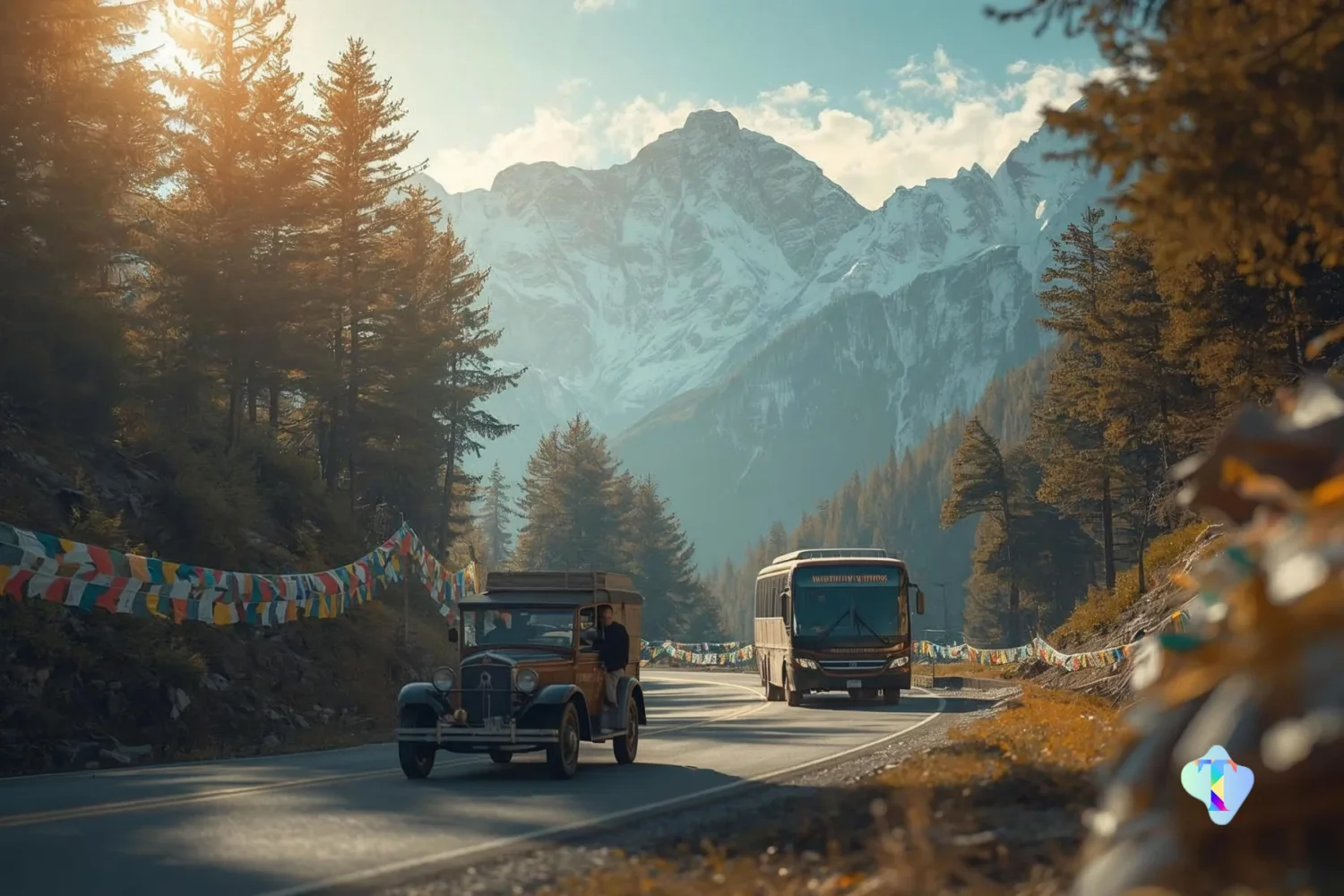 Scenic aerial view of the Do Dham Yatra route capturing Kedarnath and Badrinath temples amidst the Himalayas, offering pilgrims a fast, comfortable, and spiritually enriching journey from Delhi.