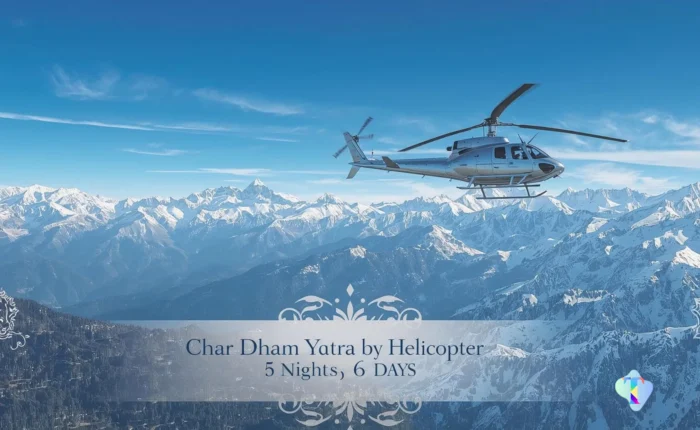 Aerial perspective of the Do Dham Yatra helicopter route, highlighting Kedarnath and Badrinath temples along with the stunning Himalayan landscapes, offering pilgrims a fast, comfortable, and memorable spiritual journey from Delhi.