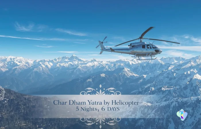 Aerial perspective of the Do Dham Yatra helicopter route, highlighting Kedarnath and Badrinath temples along with the stunning Himalayan landscapes, offering pilgrims a fast, comfortable, and memorable spiritual journey from Delhi.
