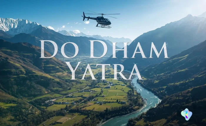 Helicopter parked in the Himalayas for Do Dham Yatra pilgrimage tour