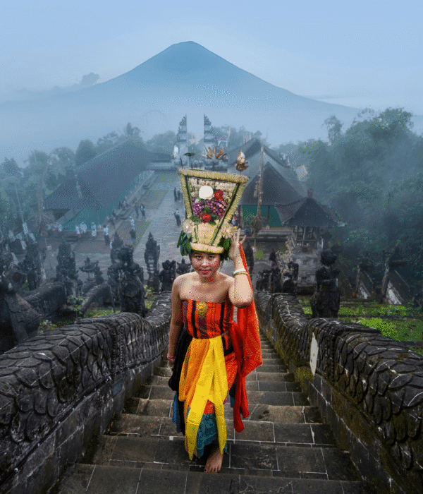 Scenic aerial view of Bali featuring a private villa in Ubud, surrounded by lush landscapes and stunning sunset vistas, capturing the essence of a 4N/5D romantic escape with relaxation, adventure, and tropical beauty.