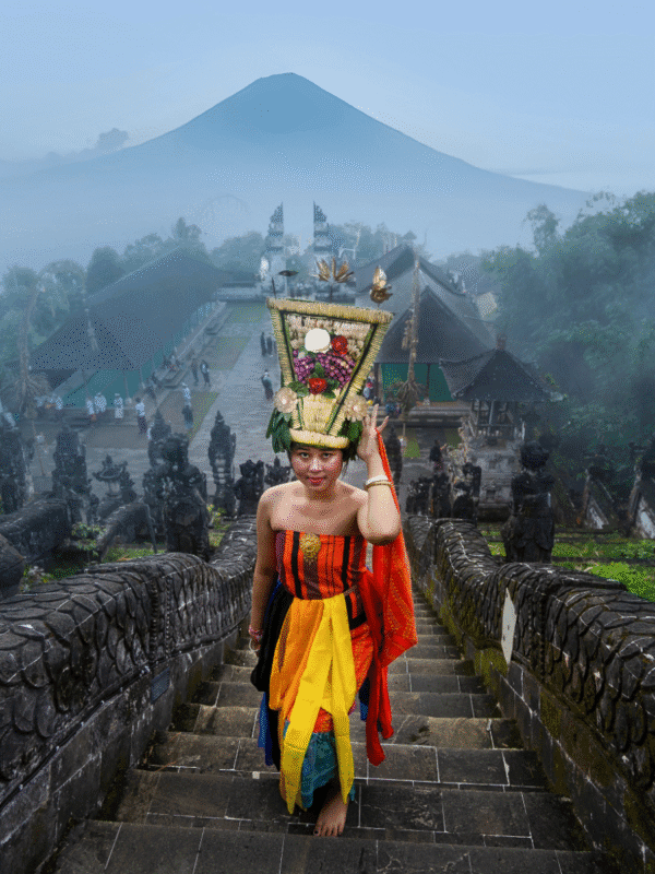 Scenic aerial view of Bali featuring a private villa in Ubud, surrounded by lush landscapes and stunning sunset vistas, capturing the essence of a 4N/5D romantic escape with relaxation, adventure, and tropical beauty.