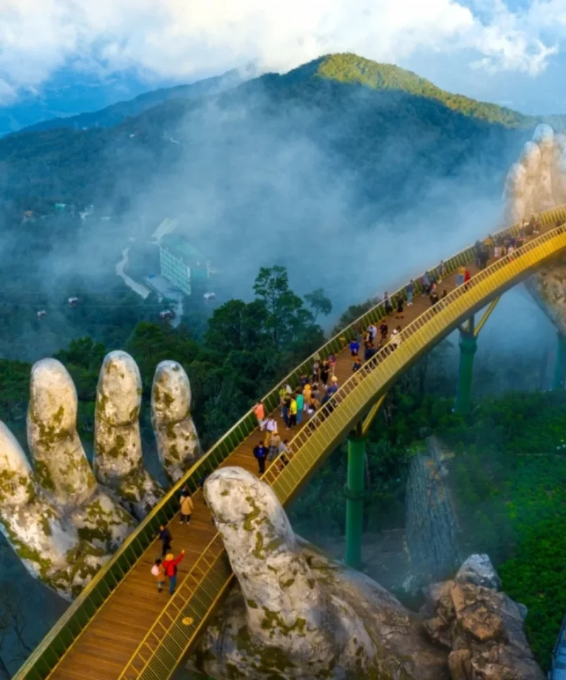 Scenic aerial view of Vietnam’s Ho Chi Minh, Da Nang, Hanoi, and Halong Bay during the 7N/8D tour, showcasing beautiful landscapes, cultural landmarks, and an unforgettable travel experience for tourists.