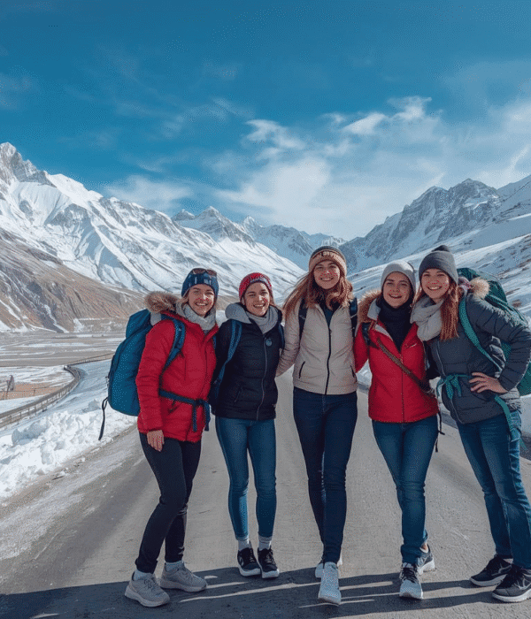 Women bikers on the all-girls winter expedition to Spiti Valley with Tripvedas Yatra and Holidays, exploring snow deserts, monasteries, and high-altitude villages