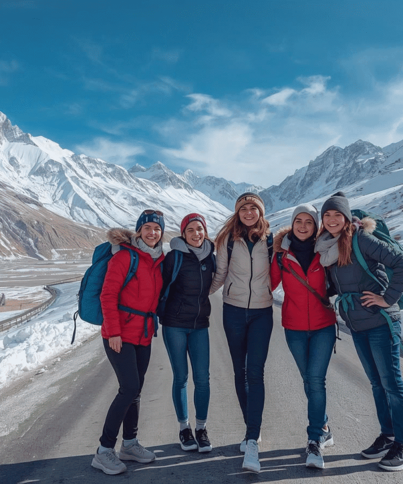 Women bikers on the all-girls winter expedition to Spiti Valley with Tripvedas Yatra and Holidays, exploring snow deserts, monasteries, and high-altitude villages