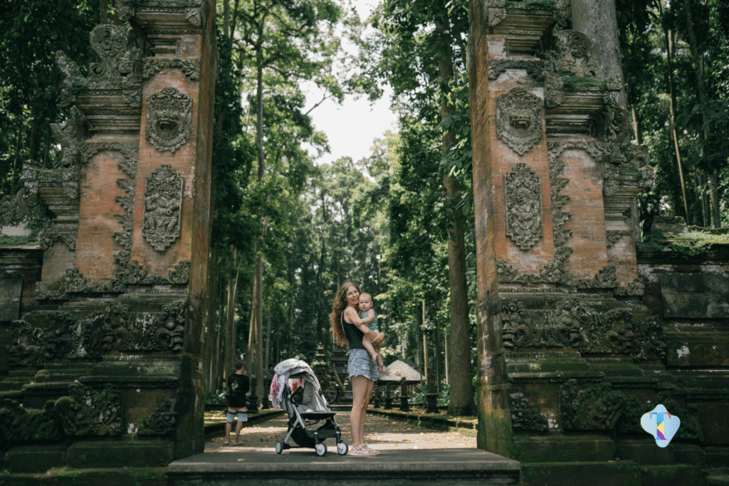Aerial view of a romantic Bali getaway featuring a private villa in Ubud, surrounded by lush greenery and spectacular sunset views during the 4N/5D tour, offering couples a serene and memorable tropical experience.