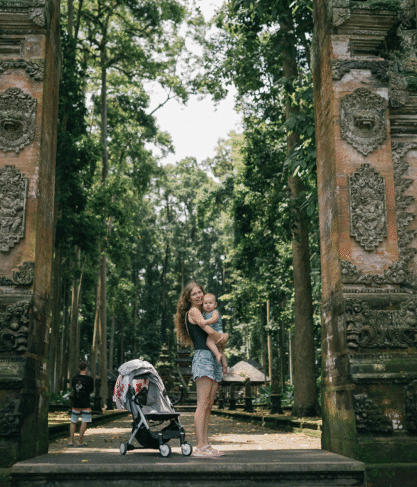 Aerial view of a romantic Bali getaway featuring a private villa in Ubud, surrounded by lush greenery and spectacular sunset views during the 4N/5D tour, offering couples a serene and memorable tropical experience.