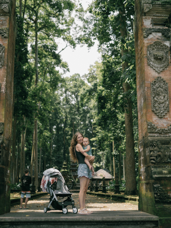 Aerial view of a romantic Bali getaway featuring a private villa in Ubud, surrounded by lush greenery and spectacular sunset views during the 4N/5D tour, offering couples a serene and memorable tropical experience.