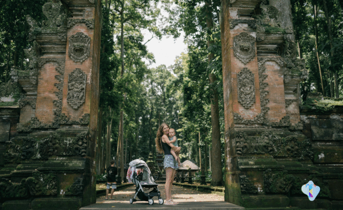 Aerial view of a romantic Bali getaway featuring a private villa in Ubud, surrounded by lush greenery and spectacular sunset views during the 4N/5D tour, offering couples a serene and memorable tropical experience.