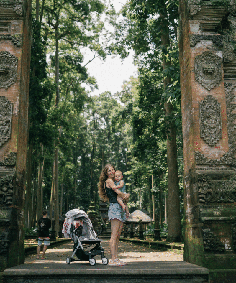 Aerial view of a romantic Bali getaway featuring a private villa in Ubud, surrounded by lush greenery and spectacular sunset views during the 4N/5D tour, offering couples a serene and memorable tropical experience.