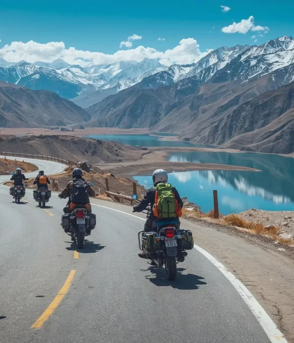 Group of bikers on the epic Leh Ladakh route exploring Hanle, Umling La and Tso Moriri with Tripvedas Yatra and Holidays