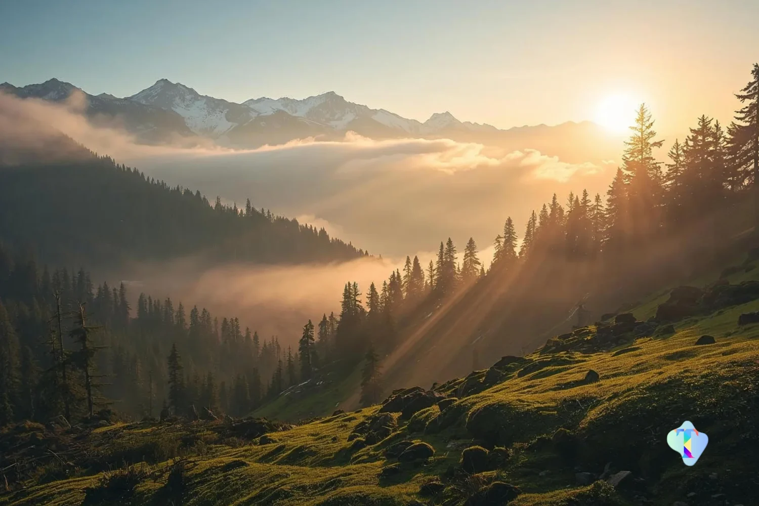 Misty green Himalayan mountain landscape in Uttarakhand during monsoon season ideal for nature and pilgrimage tours