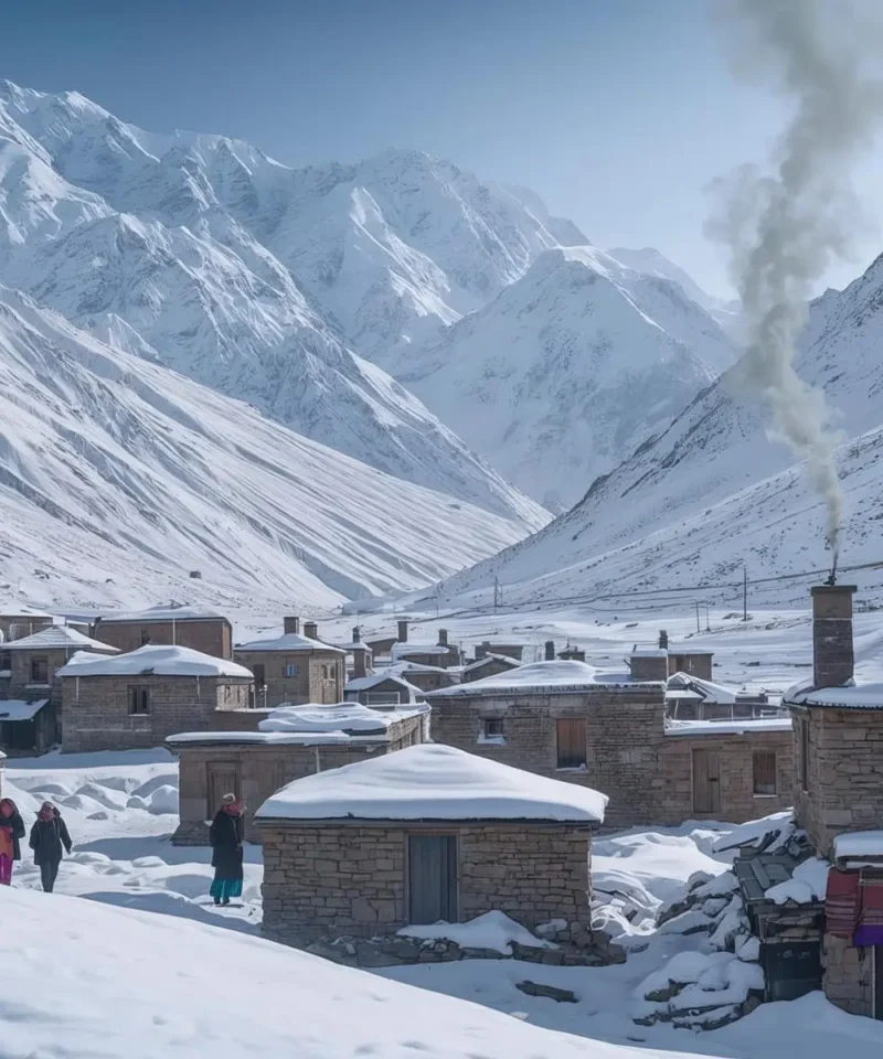 Scenic snowy vistas of Spiti Valley during winter, capturing rugged mountains and icy terrain, featured in the Winter Spiti Adventure 8N/9D tour by Tripvedas Yatra & Holidays, a leading travel agency in Delhi and India.